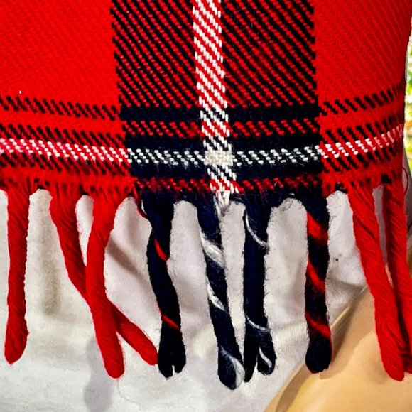▪️VTG▪️1980's 1990's Red Tartan Plaid Tasseled Unisex Scarf - Picture 3 of 4